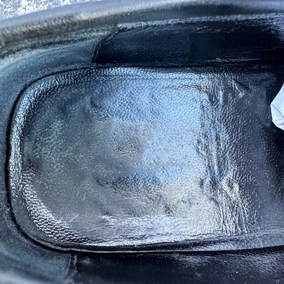 VINTAGE GUCCI BLACK LEATHER  G LOGO DETAIL LOAFERS Size 8-9 MADE IN ITALY - Picture 13 of 13